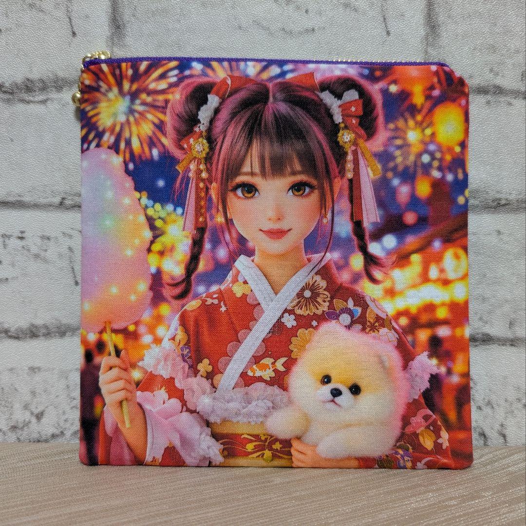 ❤オーダー受付❤フラットポーチ❤女の子とポメラニアン