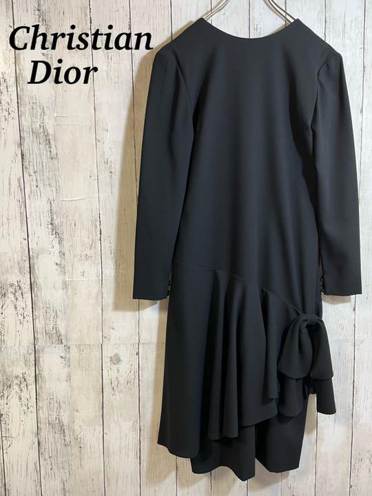 Christian Dior ロングワンピース ブラック リボン Sサイズ