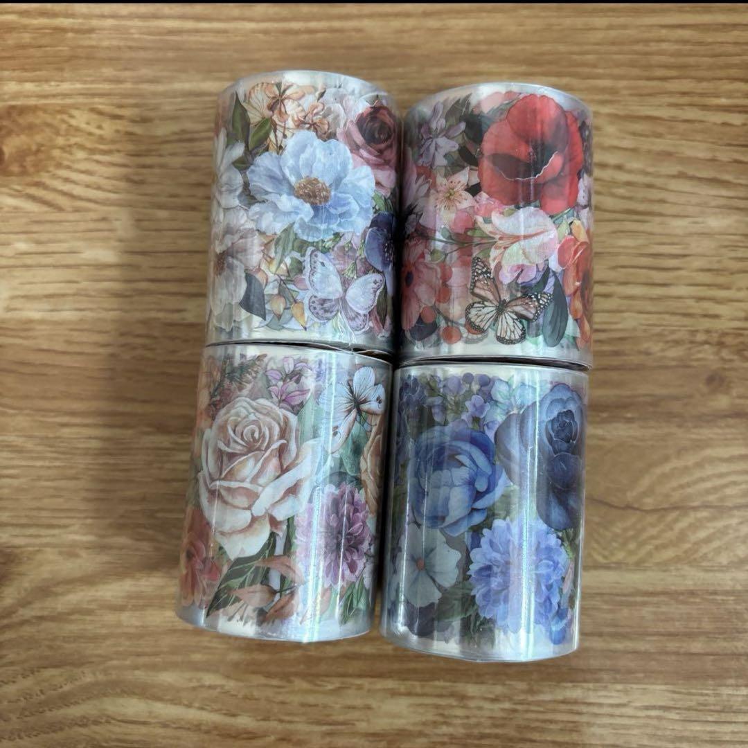 海外マステ✨️未開封セット 未開封 輝く花4巻 PET マステ コラージュ 海外 ステッカー 防水