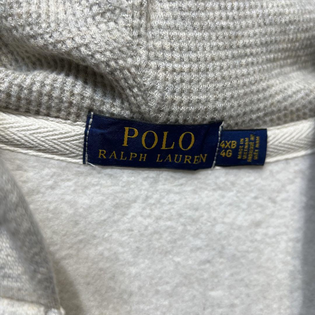 【US規格】希少サイズ POLO ロゴ刺繍 ジップパーカー グレー 4XL
