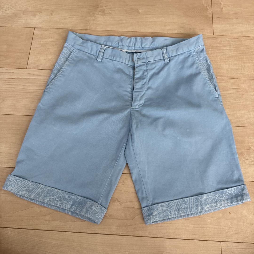水色 ショートパンツ 裾模様付き