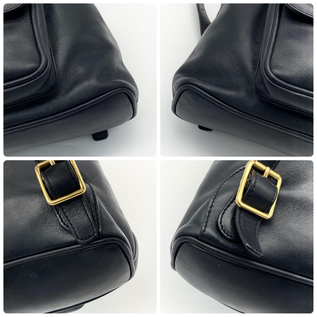 GUCCI リュック　バンブー　ターンロック　レザー　ネイビー　巾着型