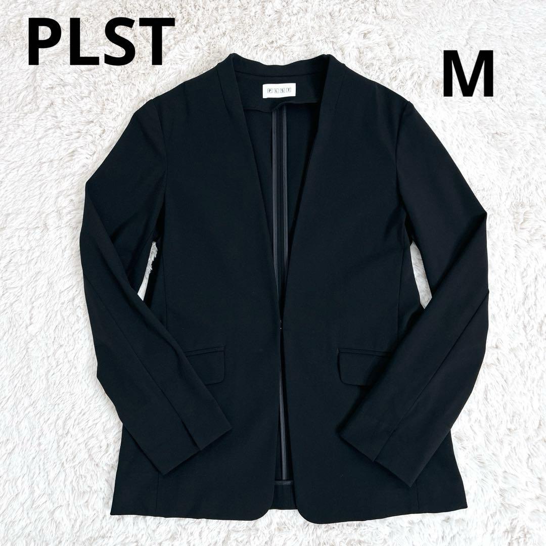 美品 PLST ノーカラージャケット ストレッチ 通勤 ウォッシャブル M 黒