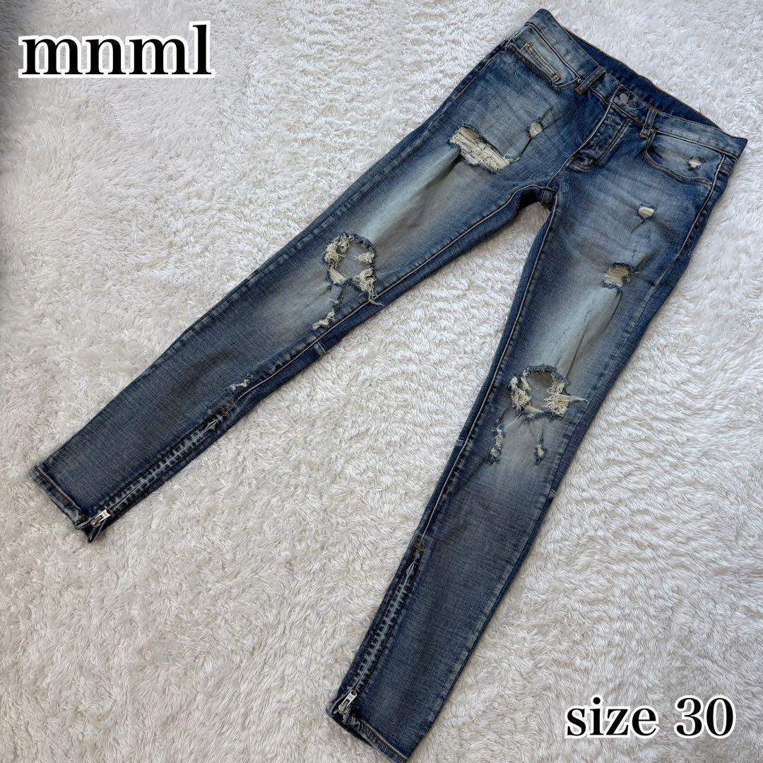 ダメージ加工 スキニーデニム グレー mnml size30 ダメージ加工 スキニーデニム グレー mnml size30