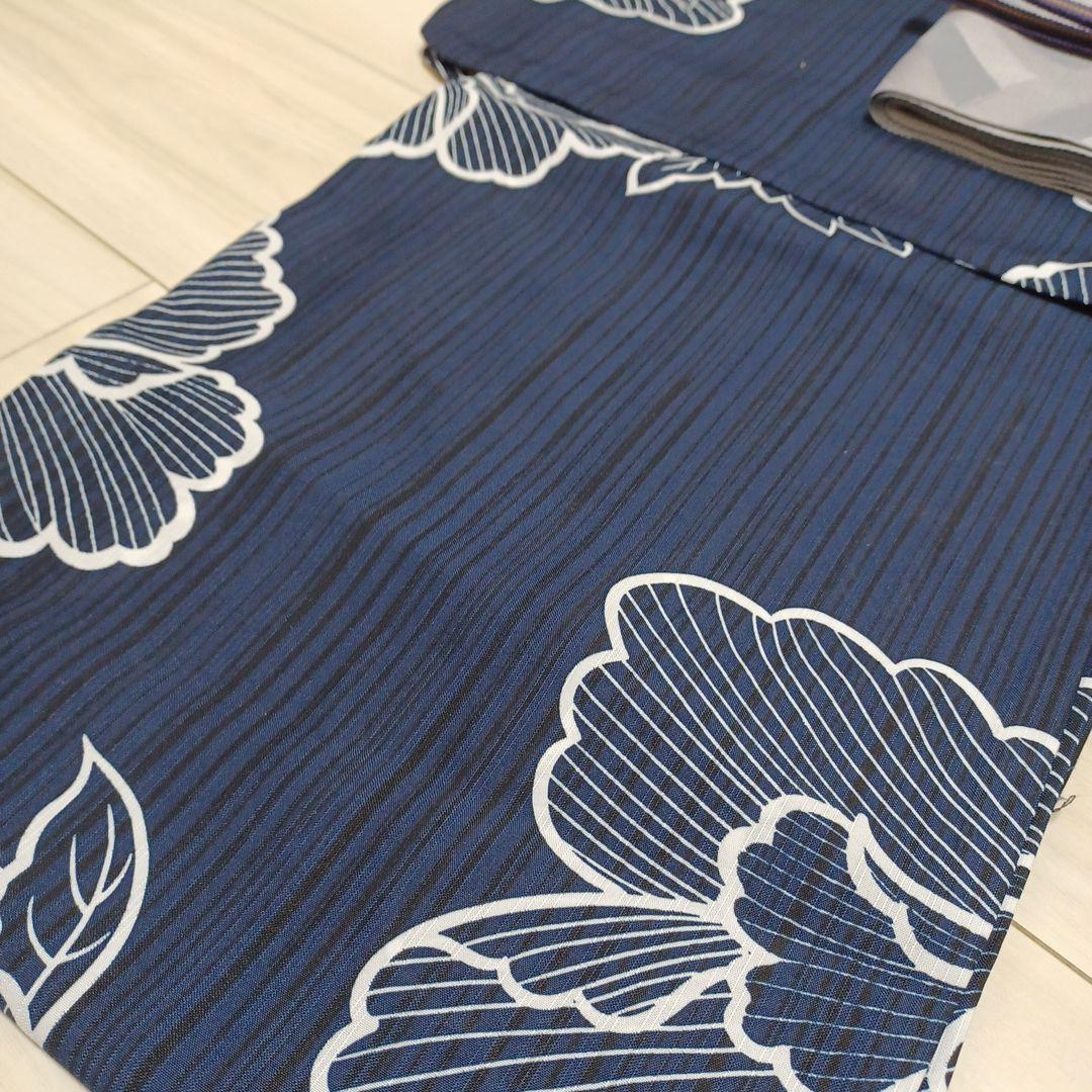 新品☆呉服屋♪吸水速乾！葡萄！大人上品なスレンダー夏着物　浴衣３点セット 新品☆呉服屋♪吸水速乾！大人上品な濃紺 スレンダー夏着物 浴衣