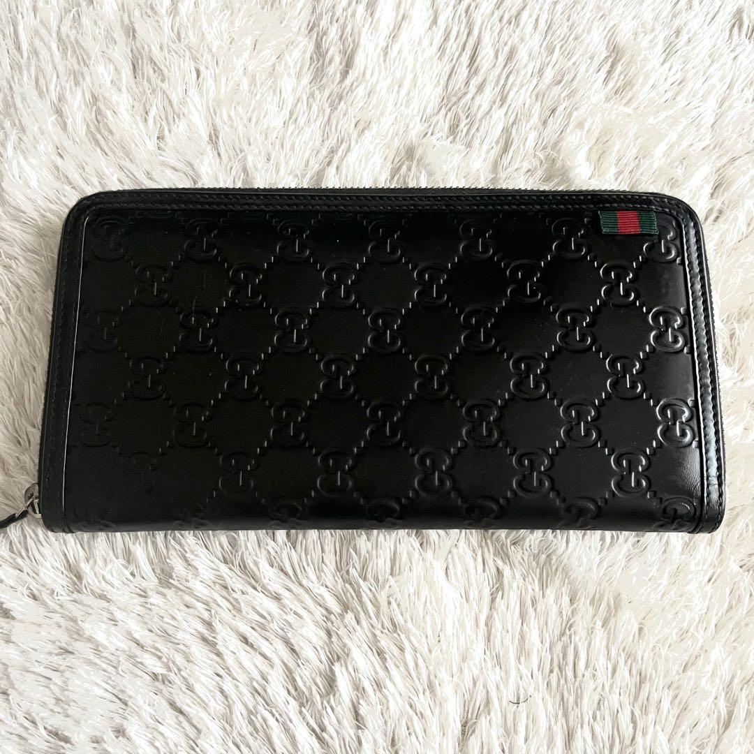 グッチ 長財布 オーガナイザー レザー シマ シェリーライン ブラック 画像2