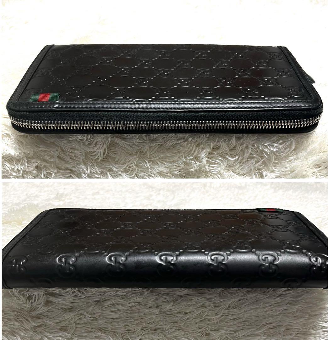 グッチ 長財布 オーガナイザー レザー シマ シェリーライン ブラック 画像7