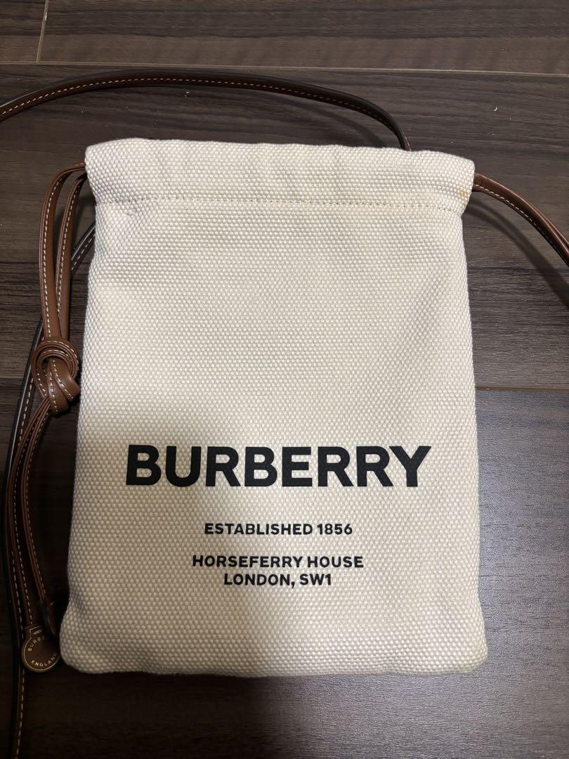 BURBERRY ミニ 巾着 ショルダーバッグ キャンバス レザー ロゴ