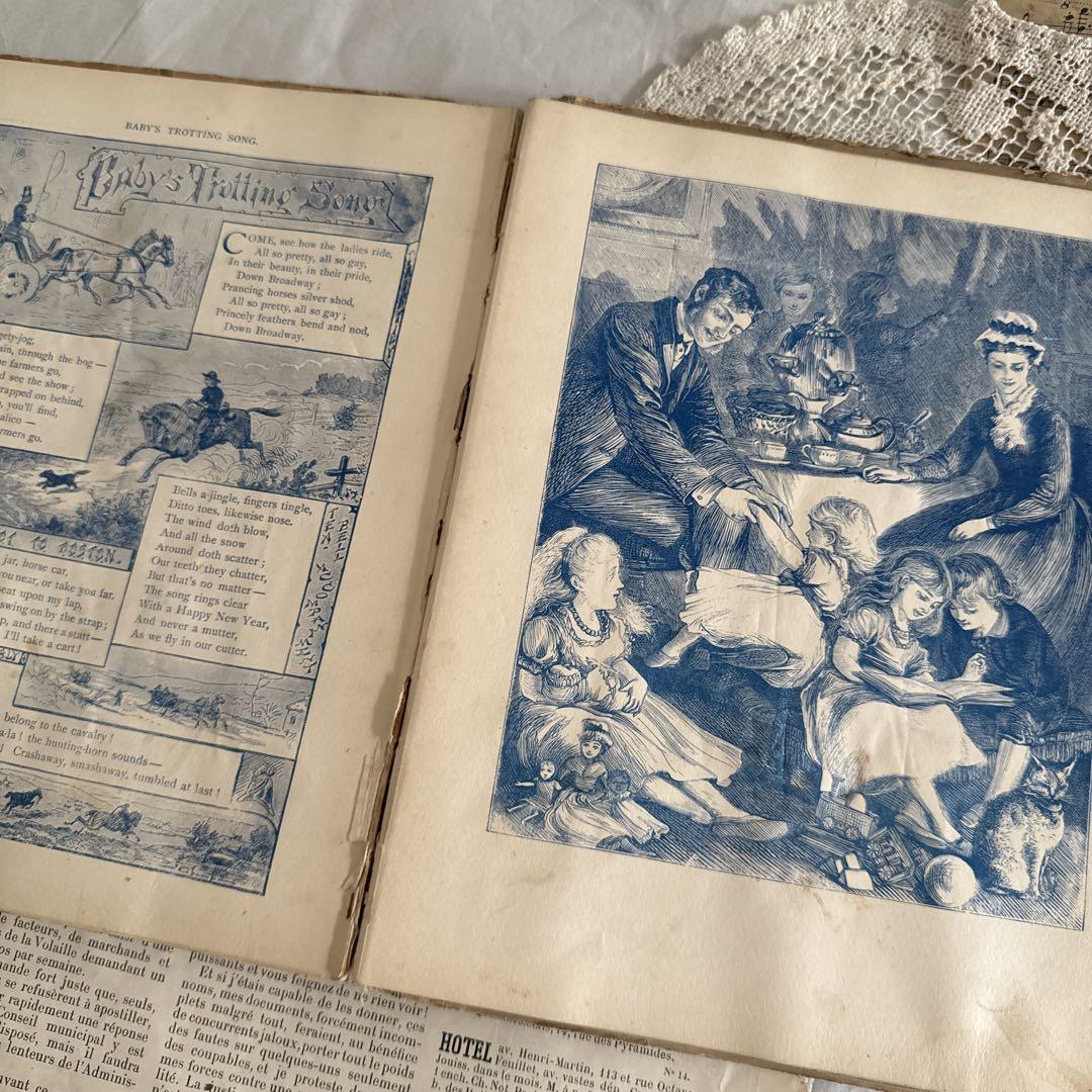 難有SALE大容量1865年ヴィクトリアン古書アンティーク洋書ジャンクジャーナル 難有アンティーク美しい挿絵の絵本ヴィクトリアン洋書 古書