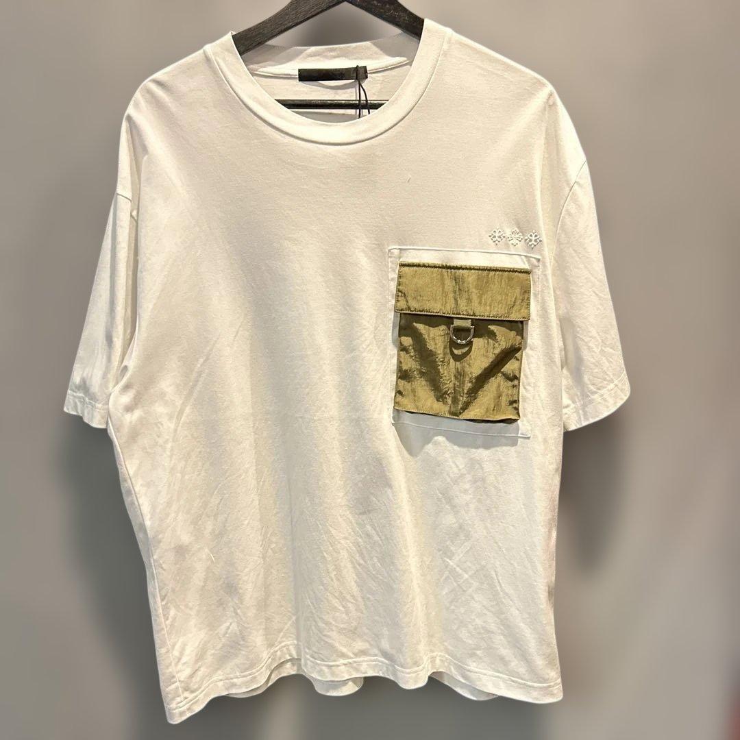 #778 TATRAS タトラス Tシャツ 胸ポケット 白×カーキ M 大きめ