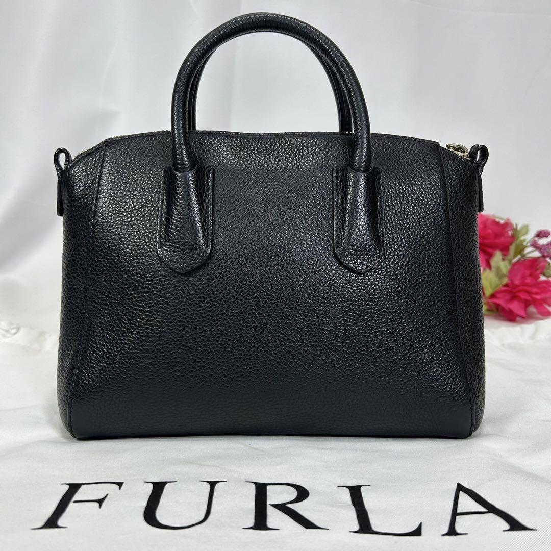 【極美品/カード付】フルラ テッサ S 2way ショルダーバッグ レザー 黒