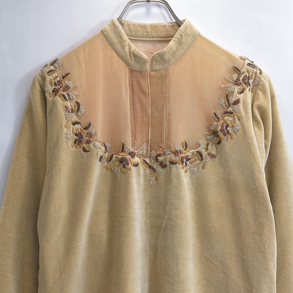 Vintage ビーズ刺繍 デコレーションデザイン ベロア ロングワンピース