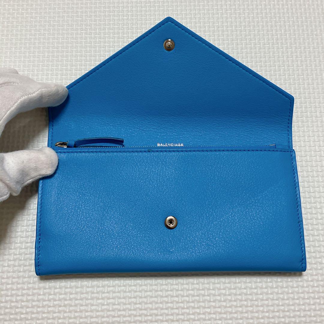 未使用　BALENCIAGA バレンシアガ レザー長財布　ブルー　箱袋付き