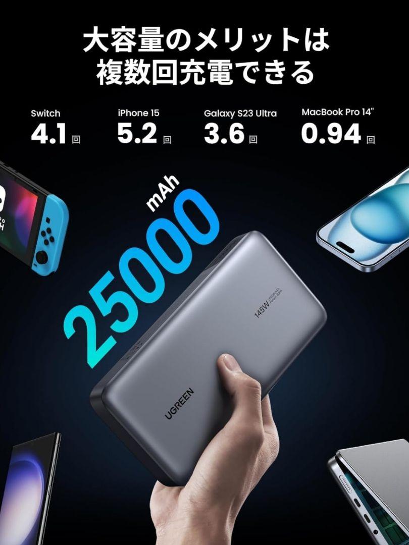 UGREEN PD3.1 モバイルバッテリー 145W高出力 25000mAh大