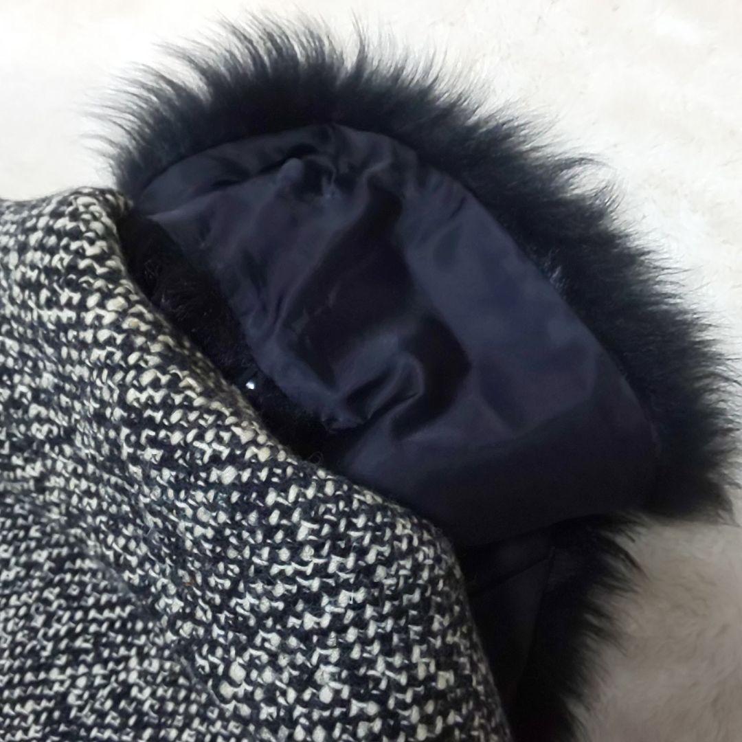 極美品】DKNY ファーライナー マキシ丈 ツイードダブルブレスト