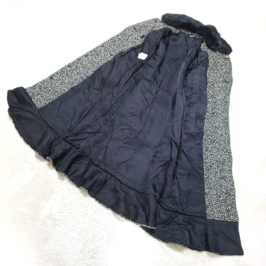 ファッション通販 安い 極美品】DKNY ファーライナー マキシ丈 ツイードダブルブレスト ジャケット・アウター