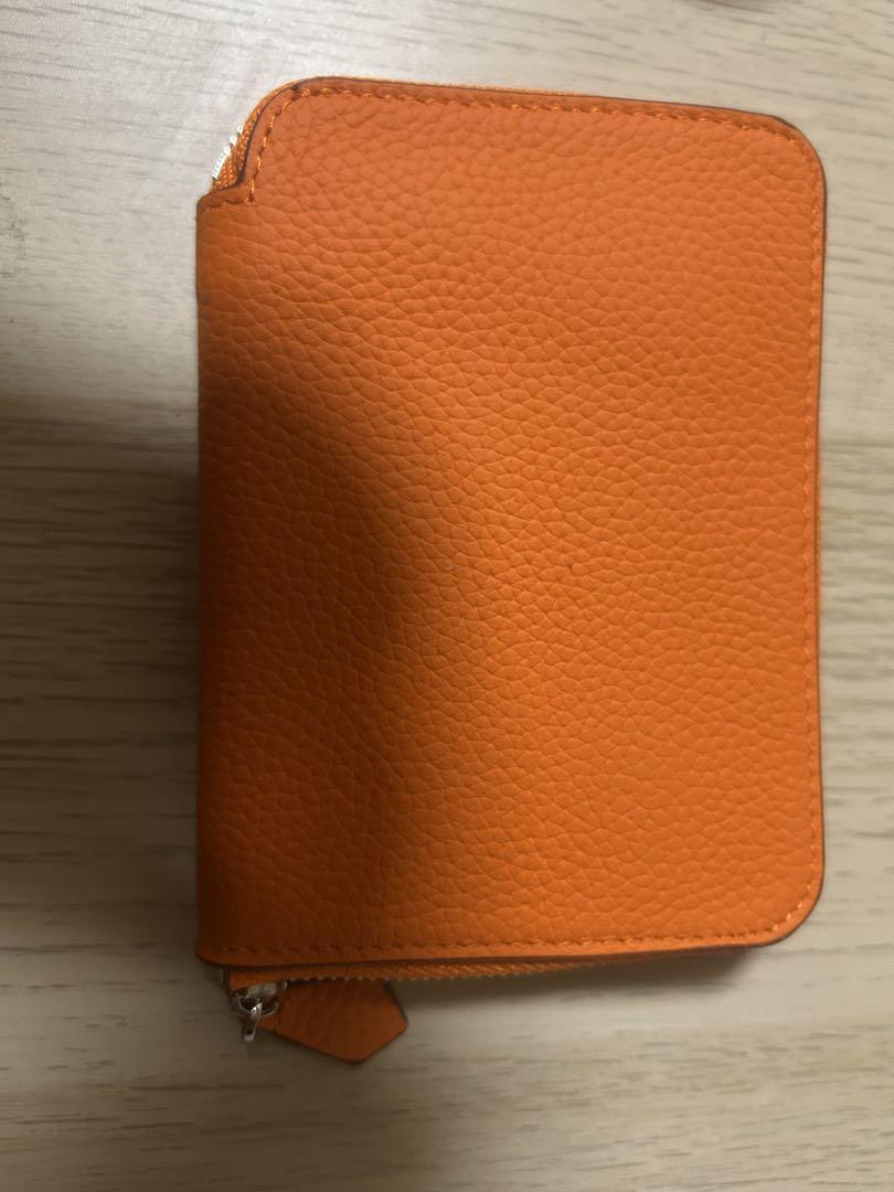 オレンジ レザー 二つ折り財布