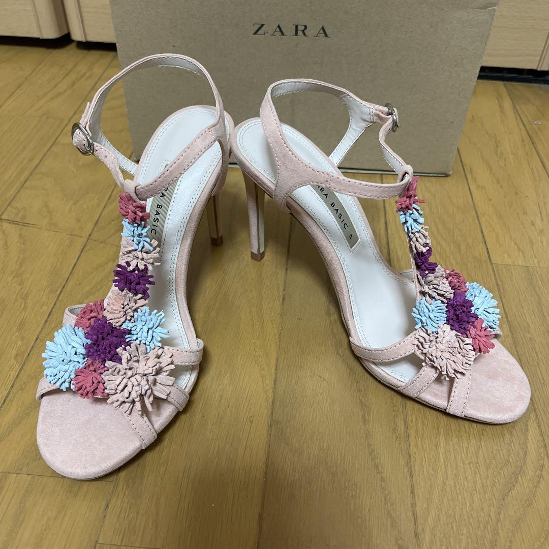 新品未使用！ZARA フラワー装飾ピンクサンダル 38サイズ 24.5cm