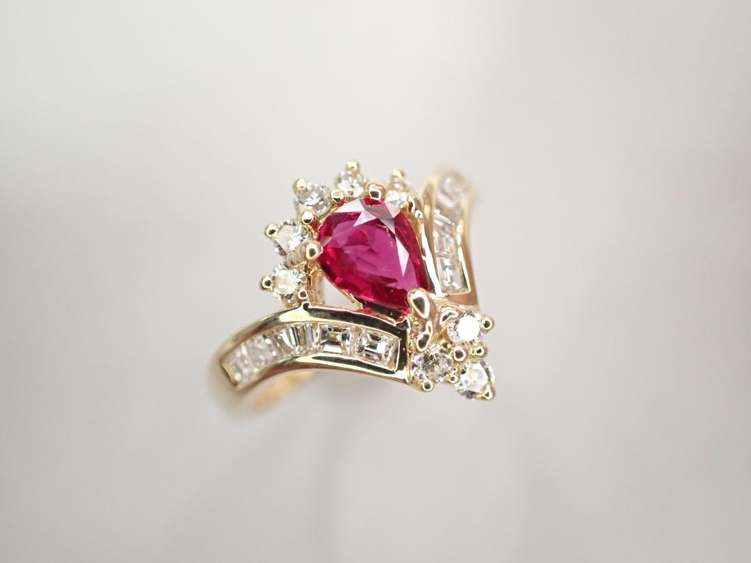 9/美品 ポンテヴェキオ K18 ルビー0.37ct ダイヤ リング 指輪