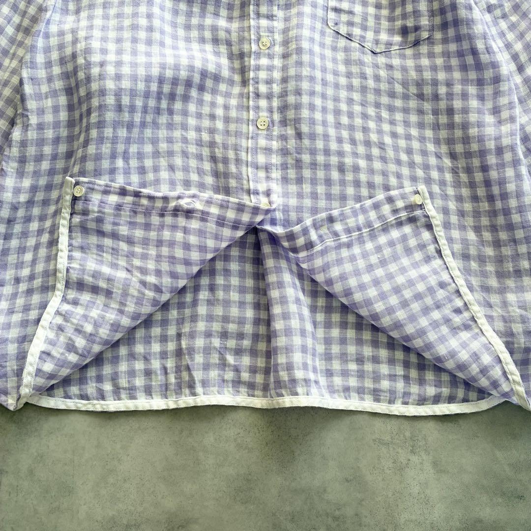 美品 23区 LIBECO ギンガムチェックリネンシャツ パープル 大きいサイズ 美品 23区 LIBECO ギンガムチェックリネンシャツ パープル