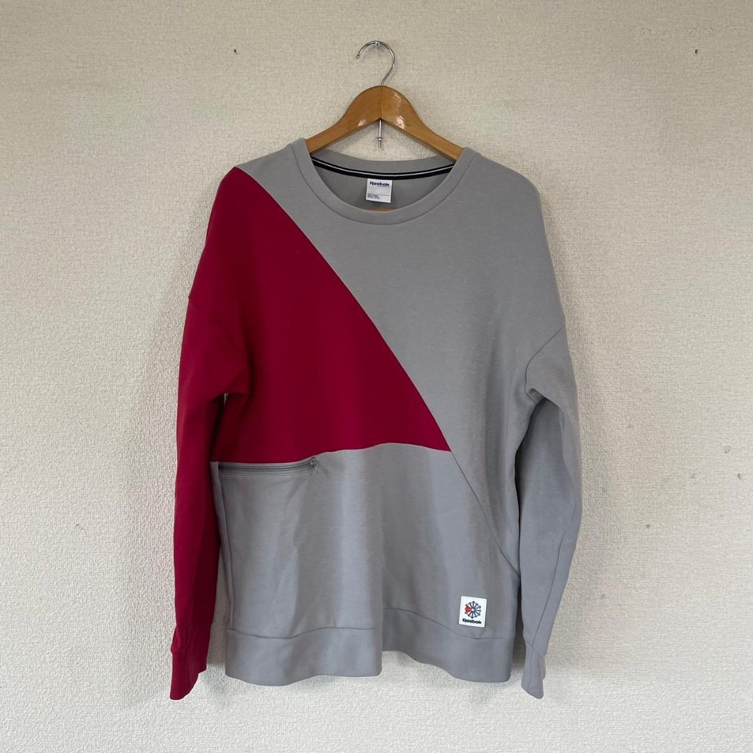 Reebok トレーナー グレー/レッド 切替 L
