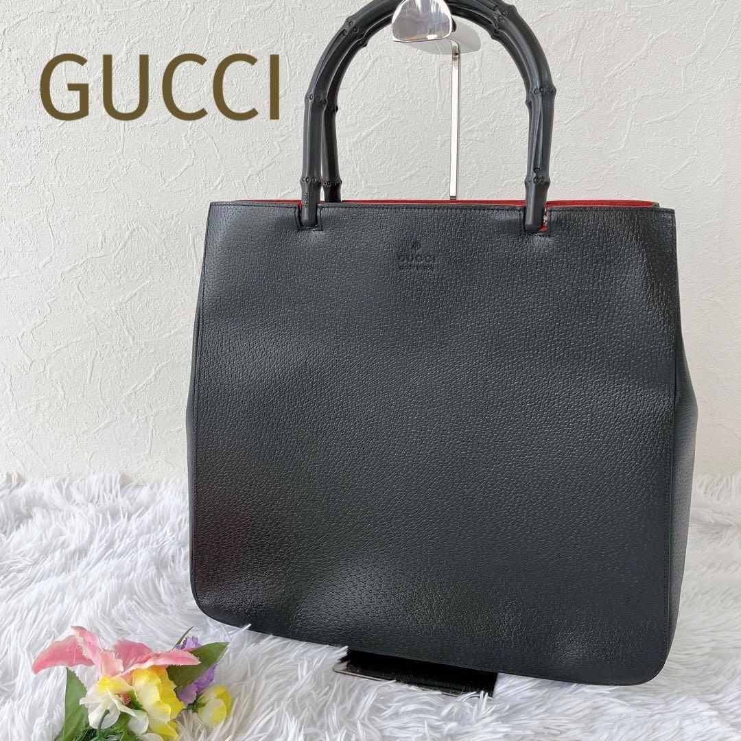 早期販売割引 バンブーレザーハンドバッグ 黒×赤 兼用