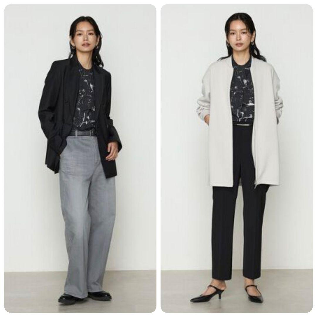 COMME CA（コムサ） ブラウス シャツ 「2WAY」アムンゼン大理石 【未使用】コムサ2wayアムンゼン大理石プリント ボウブラウス（白黒）9号