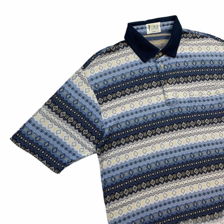 古着 ポロシャツ 総柄 ゆるだぼ 柄シャツ EajB4-m60916922548 レトロ 民族 ネイティブ柄 半袖 再入荷人気