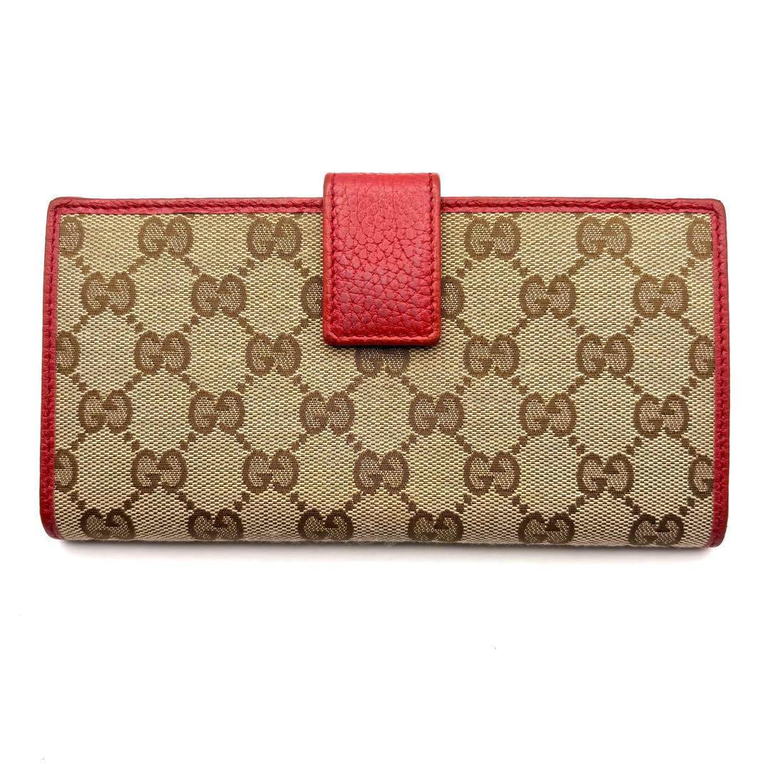 グッチ 長財布 GG キャンバス フラップ Wホック レザー レッド グッチ 長財布 GG キャンバス フラップ Wホック レザー レッド