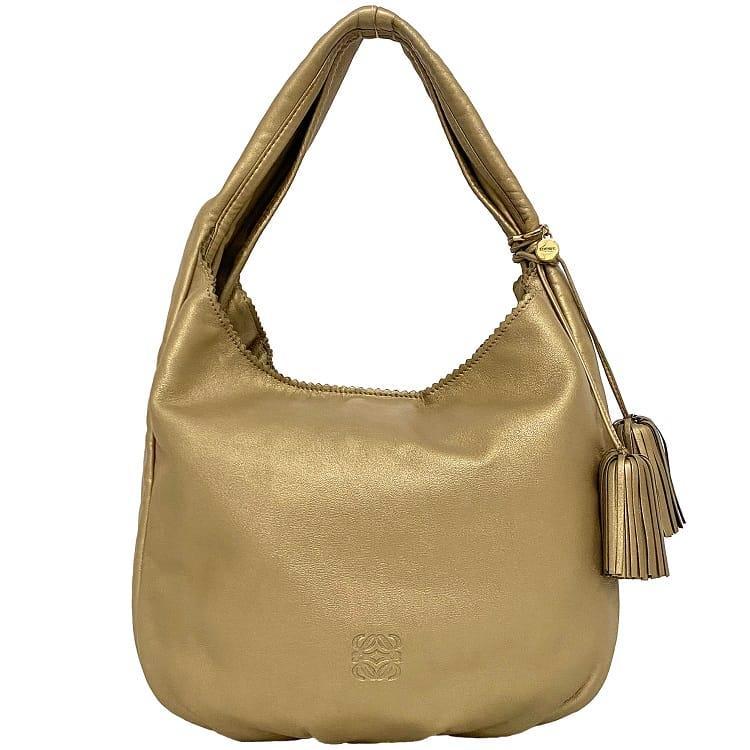 ロエベ ワンショルダー バッグ ゴールド アナグラム 美品 タッセル ナッパ