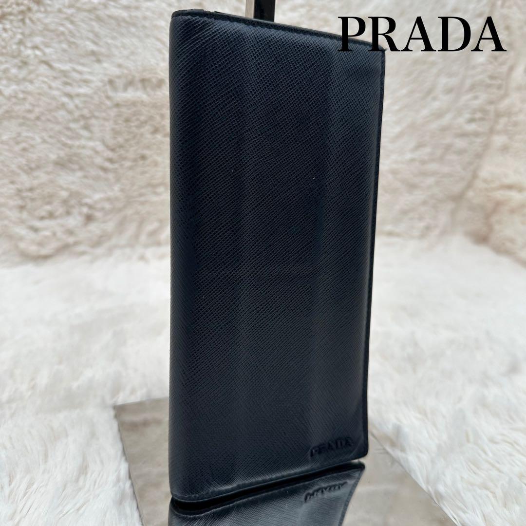 プラダ 長財布 二つ折り財布 メタルロゴ サフィアーノレザー ネイビーPRADA