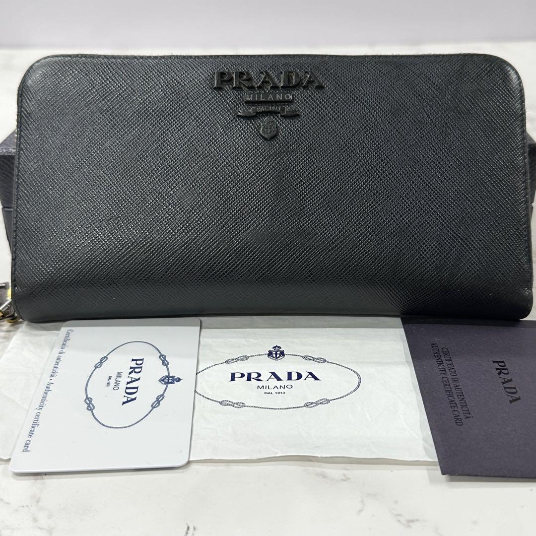 新品同様‼️ プラダ　財布　長財布　サフィアーノ　シャイン　ラウンドファスナー