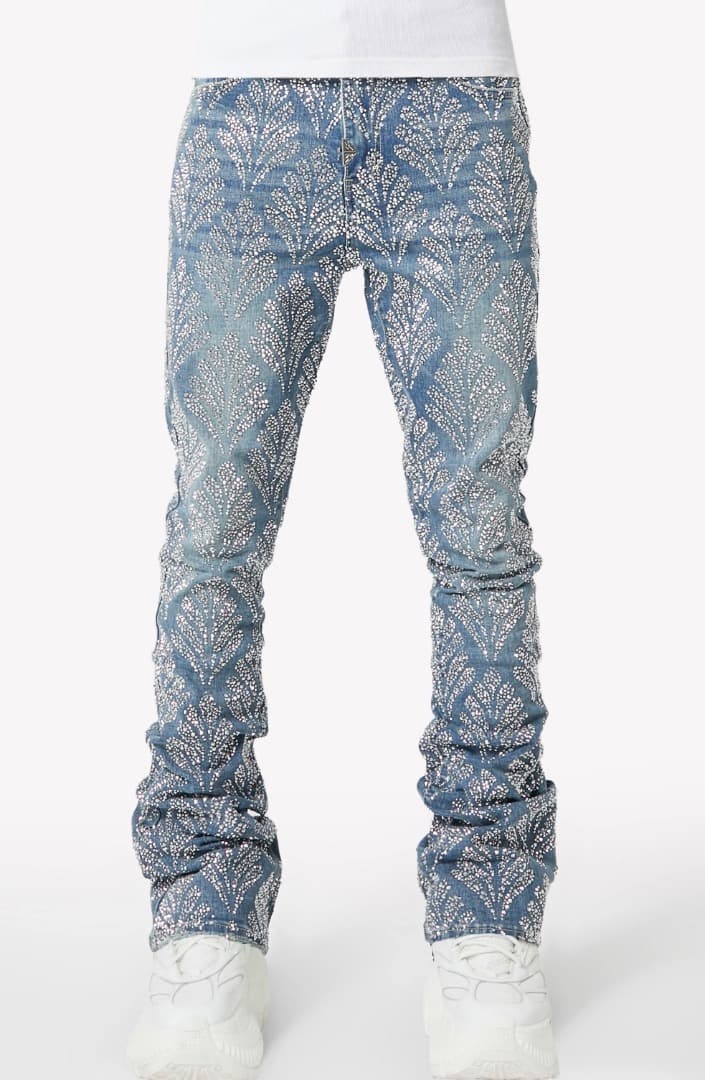 GUAPI STEEL BLUE EMBELLISHED DENIM