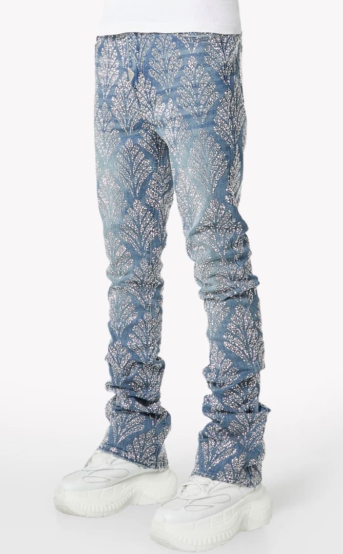 GUAPI STEEL BLUE EMBELLISHED DENIM