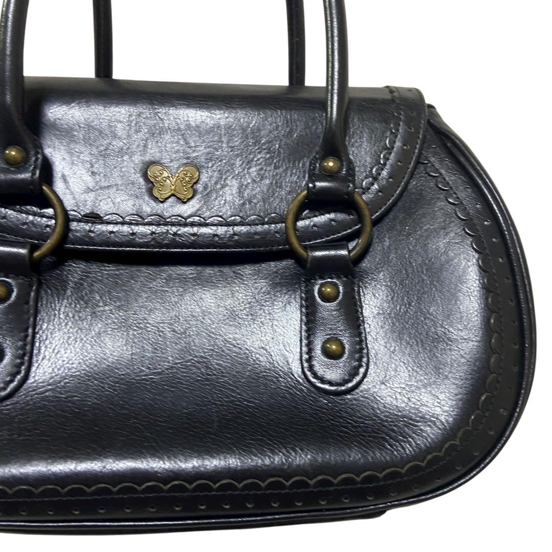 ANNASUI ハンドバッグ　レザー　本革　バタフライ　蝶　ブラック　鞄 正規品 アナスイ アンティークデザイン レザーバッグ バタフライ