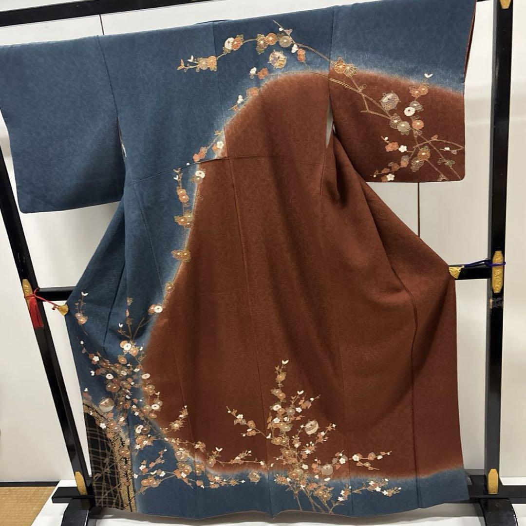 新品入荷 染め分け 金彩 膨れ織 裄66.5 AK 正絹 訪問着 付下げ 紋無し 着物・浴衣