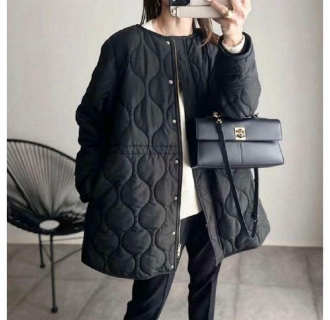 Emma Taylor キルティングドロストハーフコート ダウン ブラック 36M・Emma Taylor