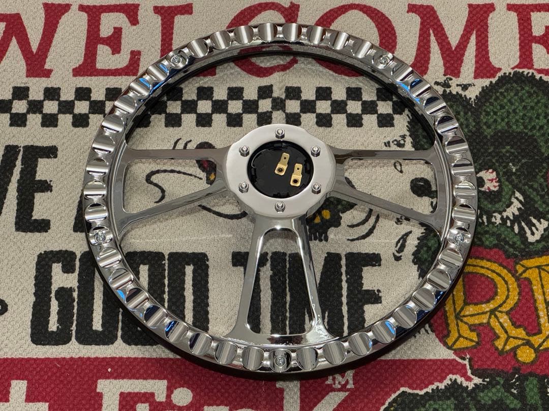 ハーフラップレザー ビレットステアリング350mm☆モモピッチ☆ホーンボタン付 ハーフラップレザー ビレットステアリング350mm☆モモピッチ☆ホーンボタン付