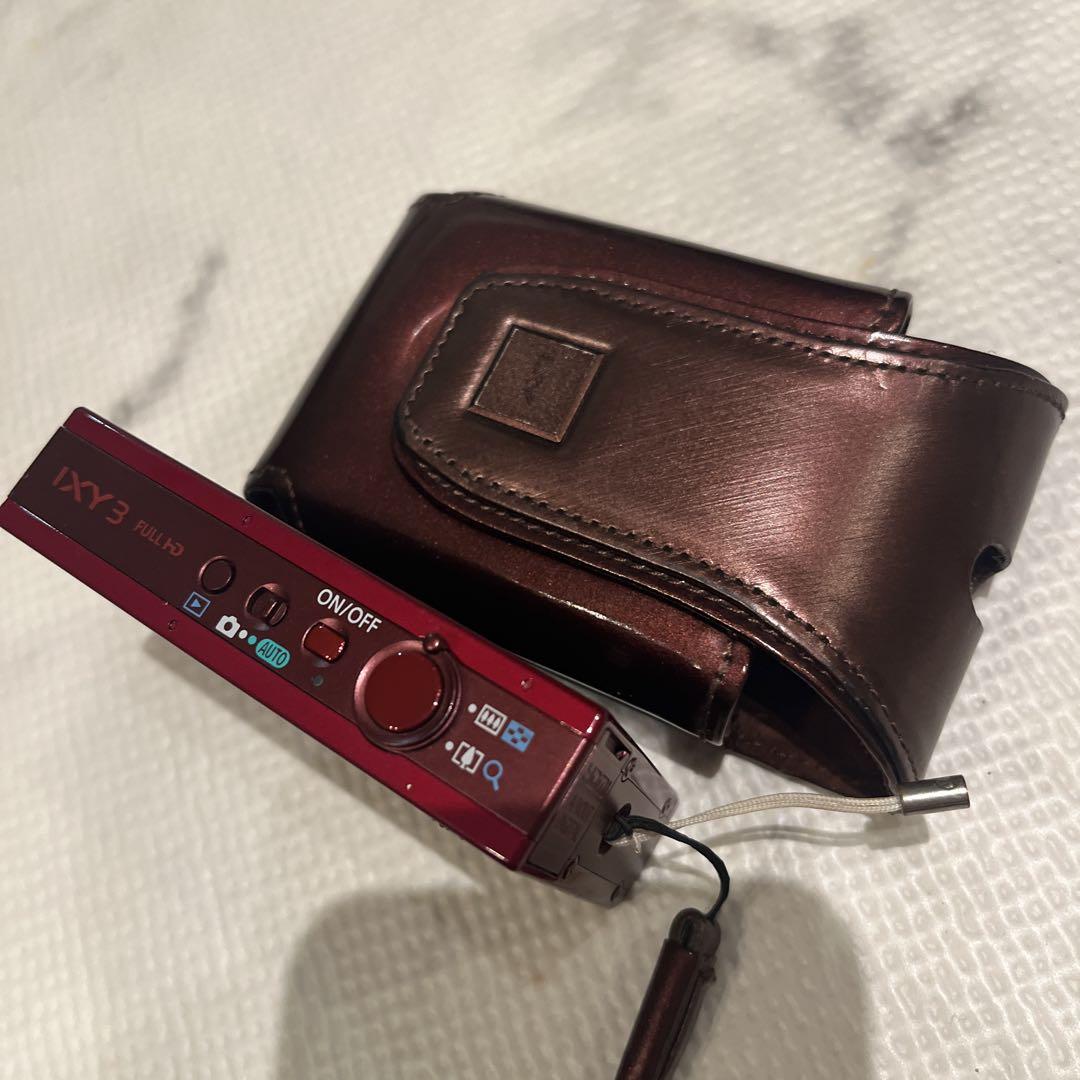 CANON ixy 3 RED 赤　デジカメ　純正レザーケース付き　美品　イクシ