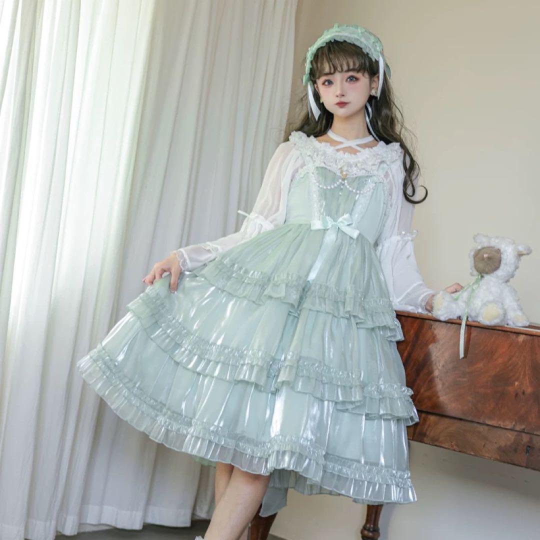 甘ロリワンピース♪リボン×フリル×パールで可愛い❤️女子会やお出かけに！ 甘ロリワンピース♪リボン×フリル×パールで可愛い❤️女子会や