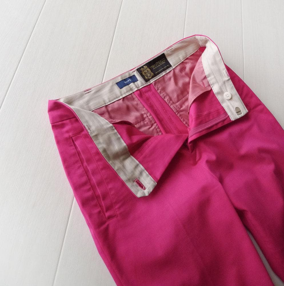 美品 SHIPS 1,7万 イタリア製生地 ピンクのストレッチパンツ シップス