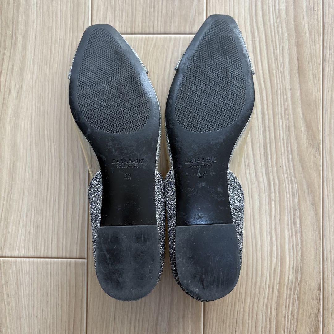ZARA/ザラ 】シルバー グリッター オープントゥ フラットシューズ 36