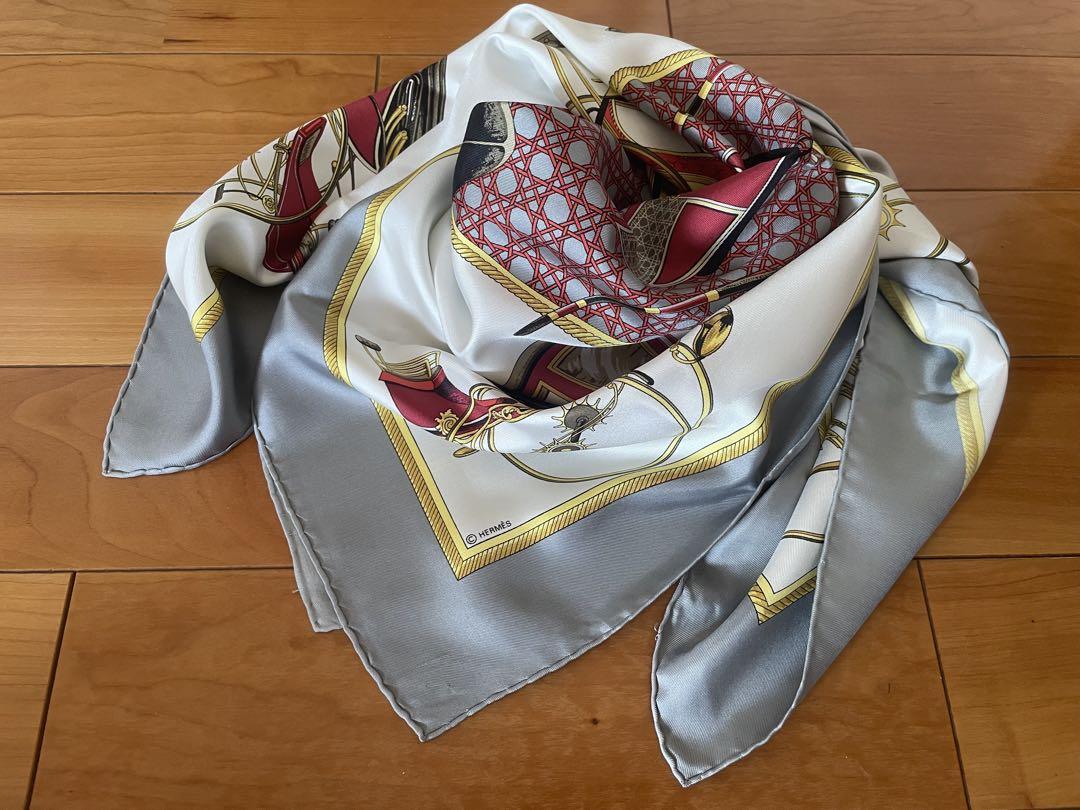 美品 エルメス HERMESカレ90 LA PERRIERE シルク装飾スカーフ