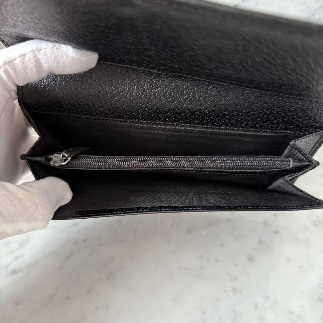 GUCCI グッチ 黒レザー長財布 スナップボタン付き G ロゴ シルバー 銀