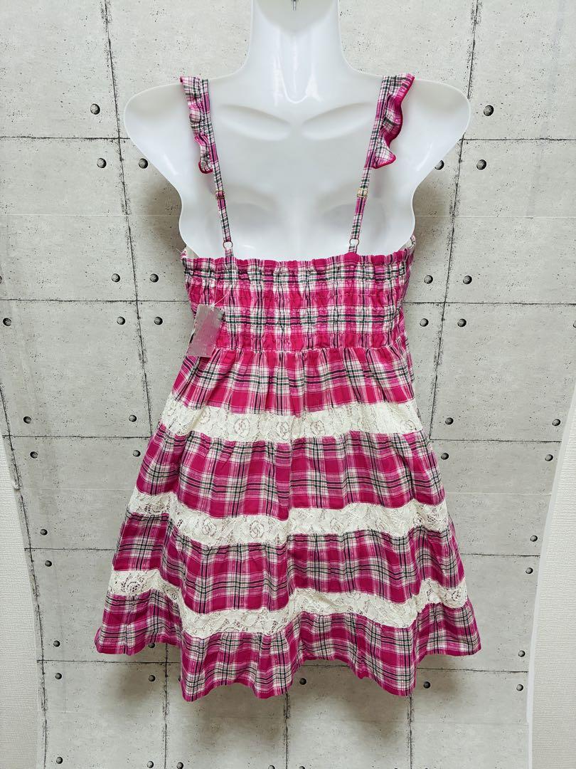 新品タグ付き　リズリサドール　ピンクチェックワンピース　キャミワンピ