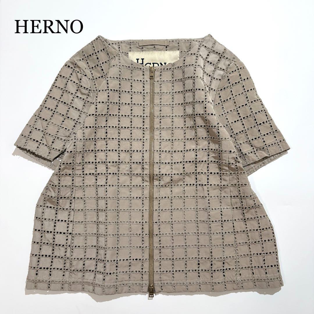 HERNO - HERNO ジャケット 半袖 ジップアップ カットワーク 刺繍