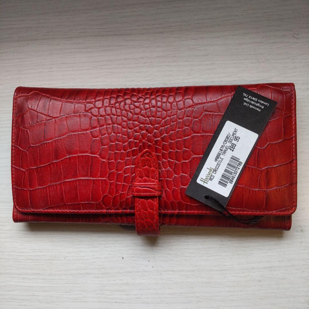 ハロッズ Harrods Red Crocodile Travel Wallet