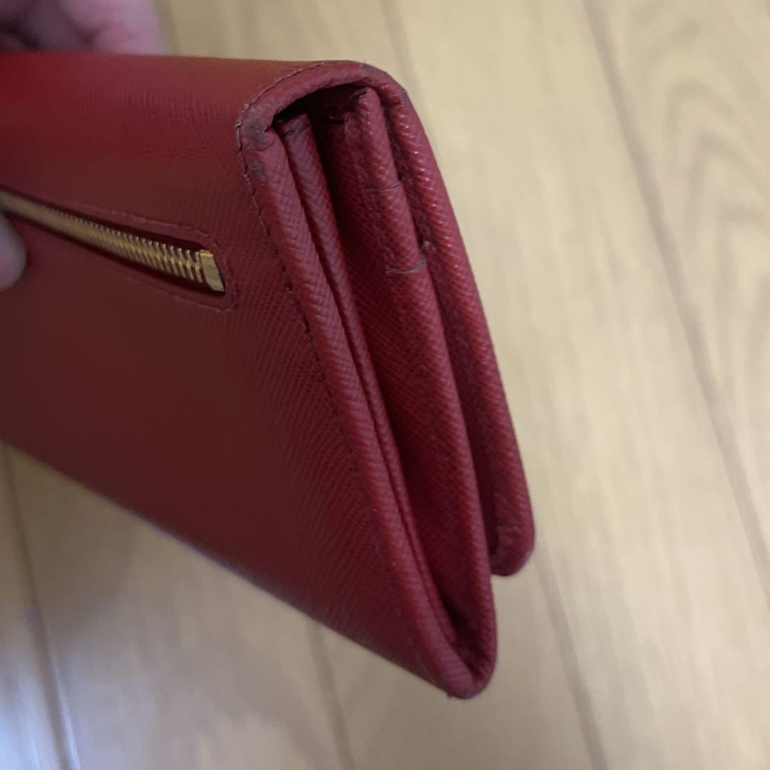 【美品】PRADA リボン付きレッドレザー二つ折り財布 正規品