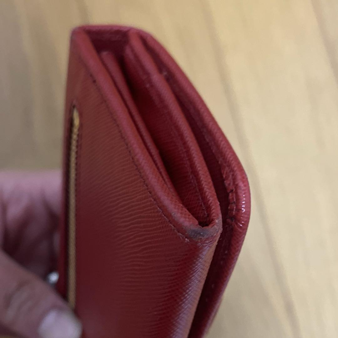 【美品】PRADA リボン付きレッドレザー二つ折り財布 正規品