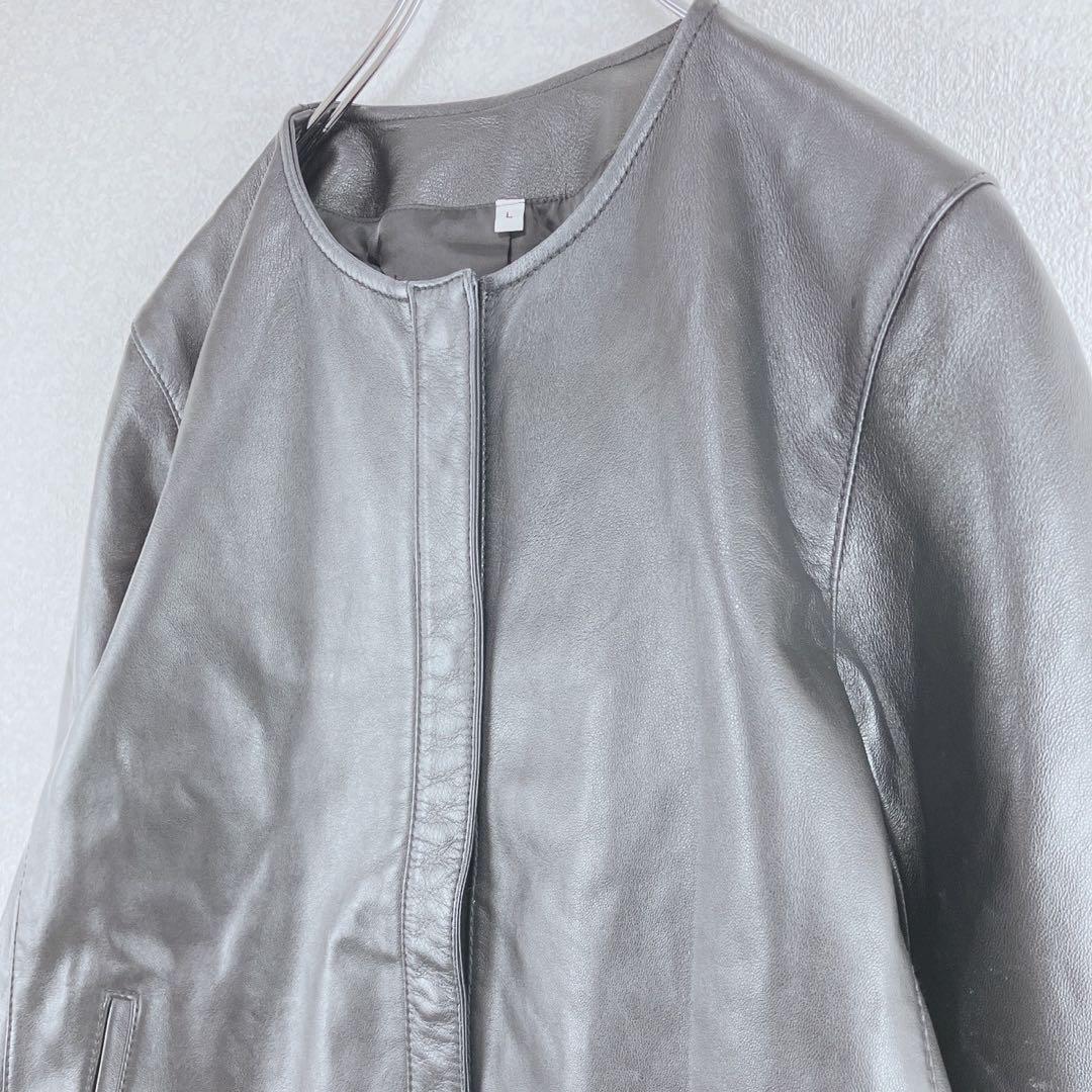 ◇無印良品【L/XL】セットアップ　ノーカラー　レザージャケット　スカート　古着